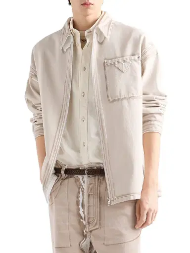Prada Men's Bull Denim Zipper Shirt - Brown - Size Large | Thumbnail 2