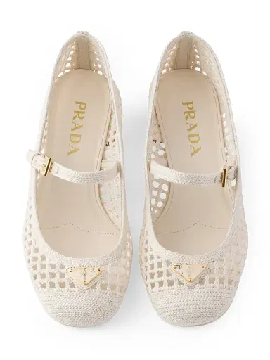 Prada Women's Crochet Pumps - Beige Khaki | Thumbnail 3