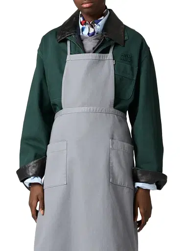 Miu Miu Women's Single-Breasted Garment-Dyed Gabardine and Leather Jacket - Green - Size 2 | Thumbnail 2