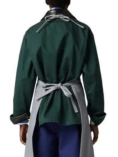 Miu Miu Women's Single-Breasted Garment-Dyed Gabardine and Leather Jacket - Green - Size 2 | Thumbnail 3