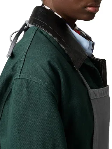 Miu Miu Women's Single-Breasted Garment-Dyed Gabardine and Leather Jacket - Green - Size 2 | Thumbnail 4
