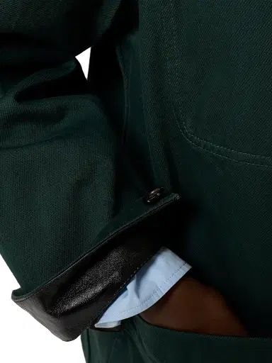 Miu Miu Women's Single-Breasted Garment-Dyed Gabardine and Leather Jacket - Green - Size 2 | Thumbnail 5