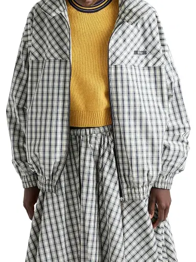 Prada Women's Checked Chambray Blouson Jacket - Beige Multi - Size 4 | Thumbnail 2