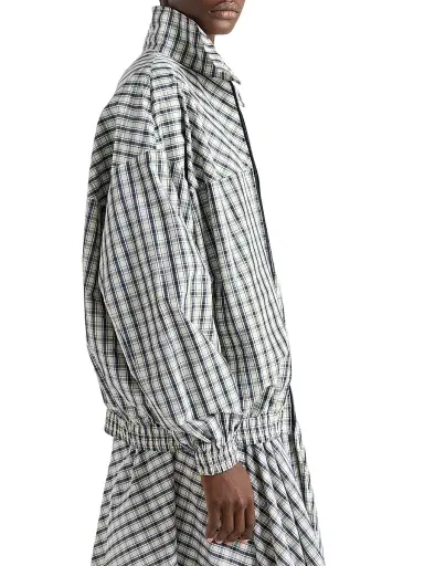 Prada Women's Checked Chambray Blouson Jacket - Beige Multi - Size 4 | Thumbnail 3