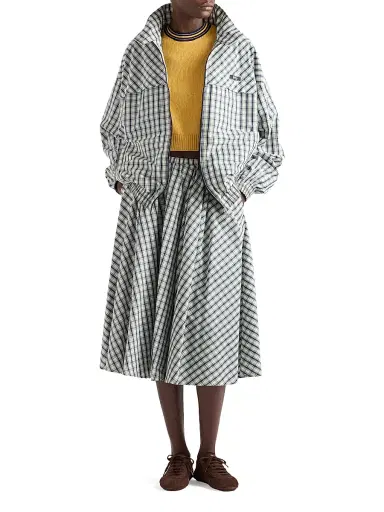 Prada Women's Checked Chambray Blouson Jacket - Beige Multi - Size 4 | Thumbnail 6