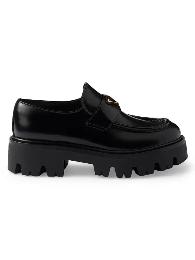 Women's Brushed Leather Loafers - Black