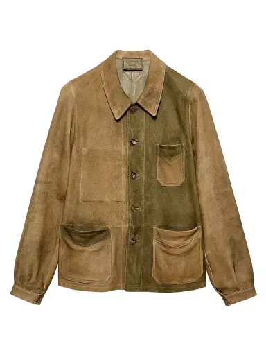 Prada Men's Suede Blouson Jacket - Green Brown - Size 42 | Thumbnail 1 Prada Men's Suede Blouson Jacket - Green Brown - Size 42 | Thumbnail 1
