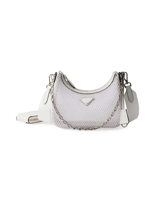 Prada Women's Re-Edition 2005 Mesh and Brushed Leather Shoulder Bag - White