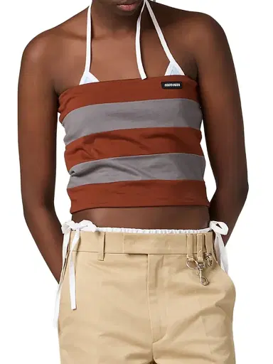 Miu Miu Women's Striped Jersey Top - Grey Multi - Size Large | Thumbnail 3
