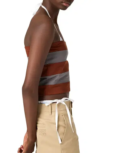 Miu Miu Women's Striped Jersey Top - Grey Multi - Size Large | Thumbnail 4