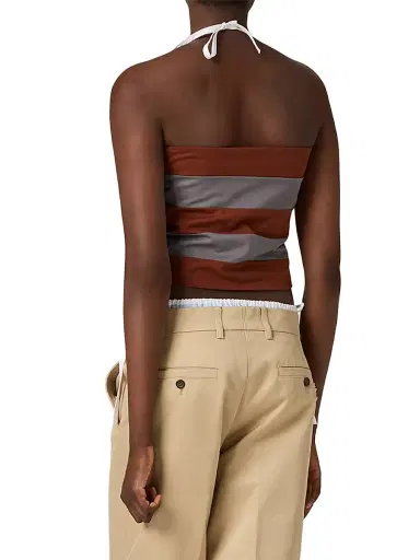 Miu Miu Women's Striped Jersey Top - Grey Multi - Size Large | Thumbnail 5