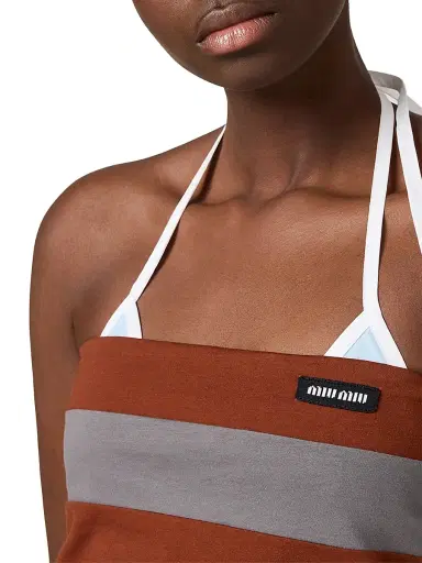Miu Miu Women's Striped Jersey Top - Grey Multi - Size Large | Thumbnail 6