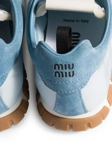 Miu Miu Women's Tyre Technical Fabric and Suede Sneakers - Blue - Size 5.5 | Thumbnail 3