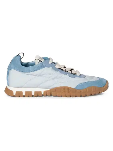 Miu Miu Women's Tyre Technical Fabric and Suede Sneakers - Blue - Size 5.5 | Thumbnail 1