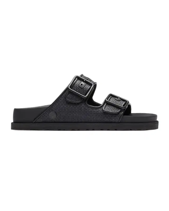 1774 Birkenstock Arizona Raffia Dual-Buckle Slide Sandals