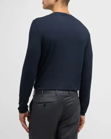 Giorgio Armani Men's Cotton Long-Sleeve Crewneck T-Shirt | Thumbnail 3