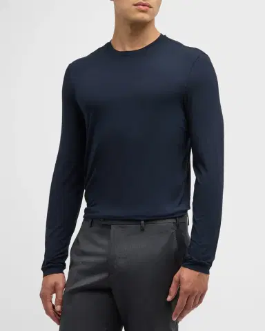 Giorgio Armani Men's Cotton Long-Sleeve Crewneck T-Shirt | Thumbnail 4