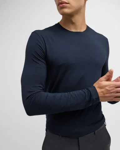 Giorgio Armani Men's Cotton Long-Sleeve Crewneck T-Shirt | Thumbnail 6