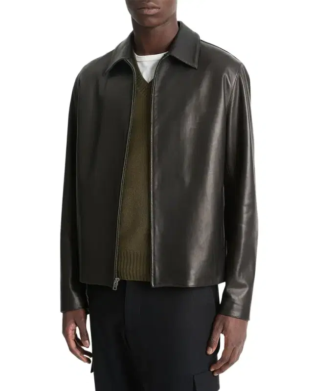 Vince Men 's Leather Zip-Up Jacket