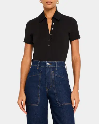 Veronica Beard Kearney Short-Sleeve Polo Top | Thumbnail 2 Veronica Beard Kearney Short-Sleeve Polo Top | Thumbnail 2