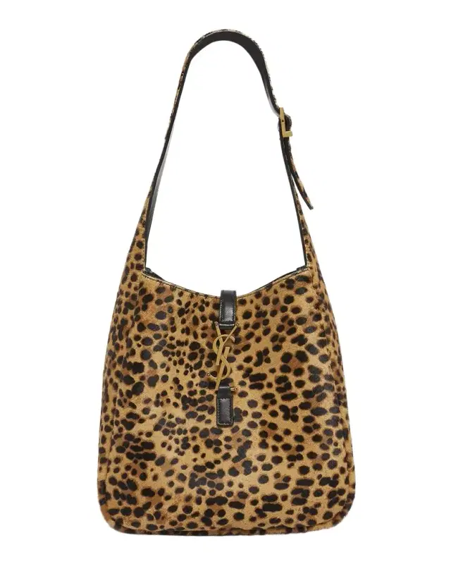 Saint Laurent Le 5 A 7 Small Hobo Bag in Leopard-Print Calf Hair