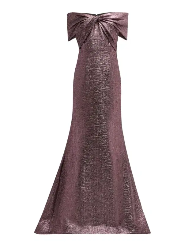 Rickie Freeman for Teri Jon Off-Shoulder Metallic Jacquard Mermaid Gown
