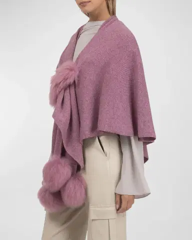Gorski Select Wool Capelet With Lamb Shearling Poms | Thumbnail 2