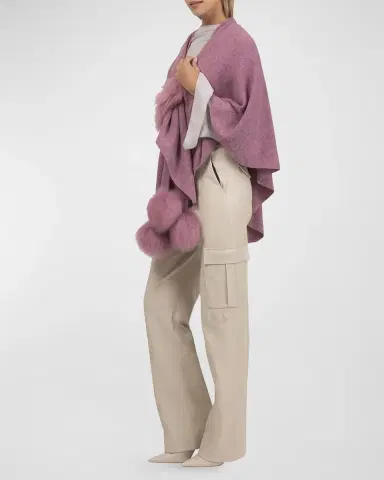 Gorski Select Wool Capelet With Lamb Shearling Poms | Thumbnail 3