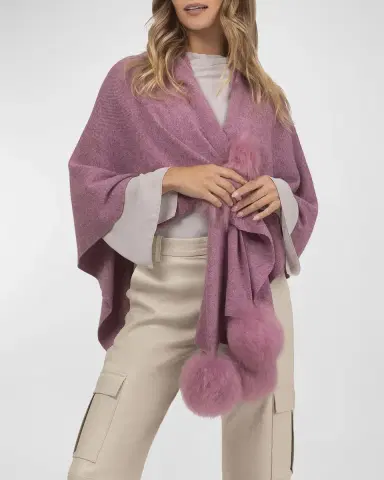 Gorski Select Wool Capelet With Lamb Shearling Poms | Thumbnail 6