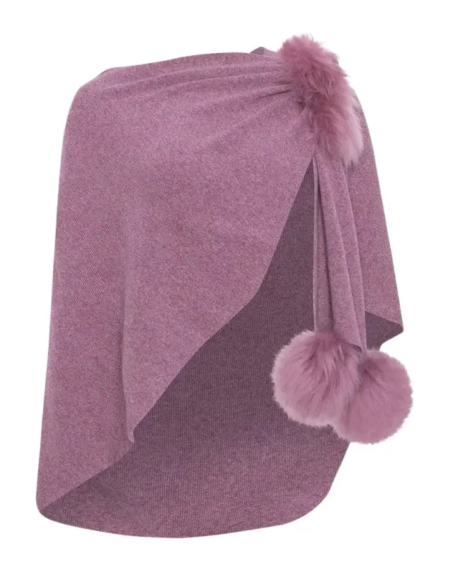 Gorski Select Wool Capelet With Lamb Shearling Poms