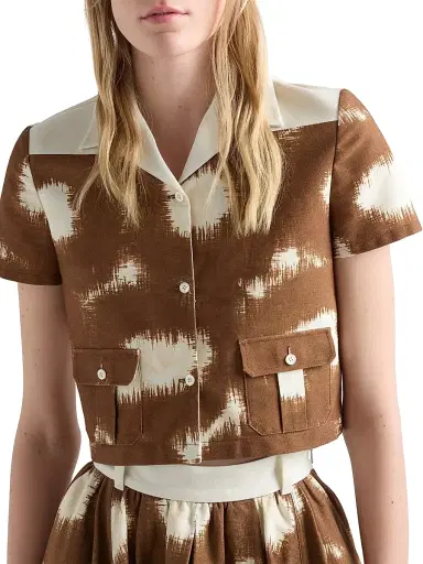 Prada Women's Printed Canvas Shirt - Brown White - Size 4 | Thumbnail 2