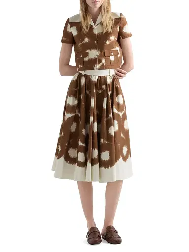 Prada Women's Printed Canvas Shirt - Brown White - Size 4 | Thumbnail 5