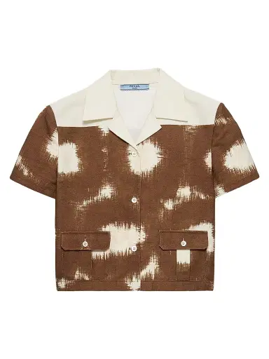 Prada Women's Printed Canvas Shirt - Brown White - Size 4 | Thumbnail 1