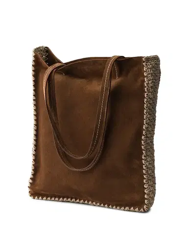 Prada Women's Large Suede and Crochet Tote Bag - Dark Brown | Thumbnail 2 Prada Women's Large Suede and Crochet Tote Bag - Dark Brown | Thumbnail 2
