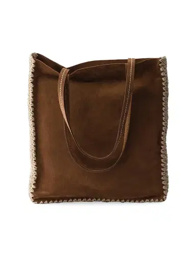 Prada Women's Large Suede and Crochet Tote Bag - Dark Brown | Thumbnail 1 Prada Women's Large Suede and Crochet Tote Bag - Dark Brown | Thumbnail 1