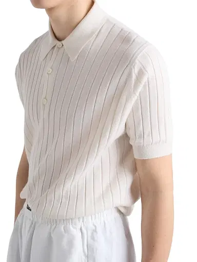 Prada Men's Cashmere and Silk Polo Shirt - White - Size 42 | Thumbnail 4 Prada Men's Cashmere and Silk Polo Shirt - White - Size 42 | Thumbnail 4