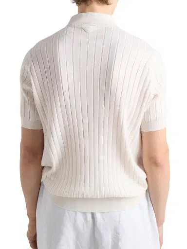 Prada Men's Cashmere and Silk Polo Shirt - White - Size 42 | Thumbnail 5 Prada Men's Cashmere and Silk Polo Shirt - White - Size 42 | Thumbnail 5