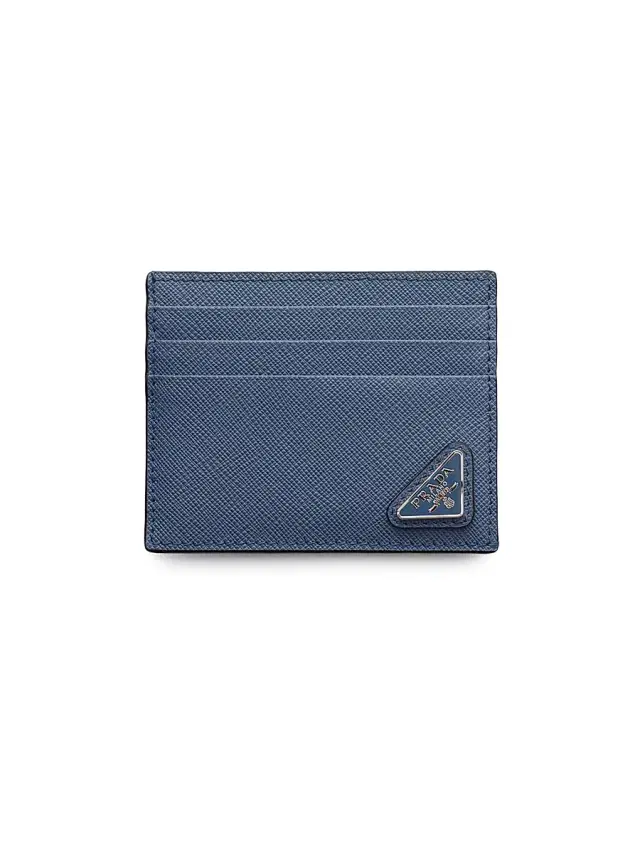 Prada Men's Saffiano Leather Card Holder - Cyan Blue