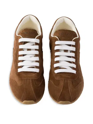 Prada Women's Logo Suede Low-Top Sneakers - Brown - Size 9.5 | Thumbnail 2