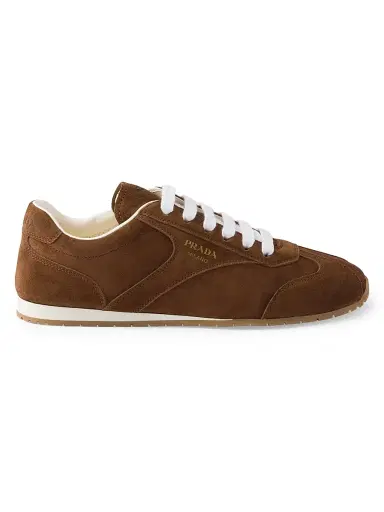 Prada Women's Logo Suede Low-Top Sneakers - Brown - Size 9.5 | Thumbnail 1