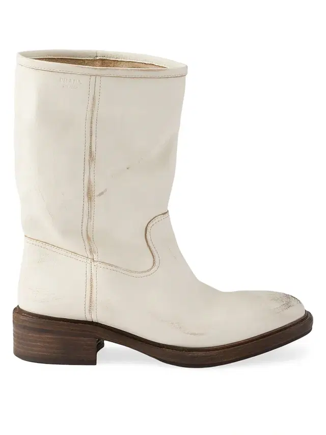 Prada Women's Vintage-Effect Leather Boots - Beige Khaki