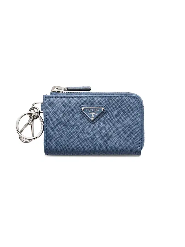 Prada Men's Saffiano Leather Mini Pouch Keychain - Blue
