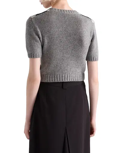 Prada Women's Short-Sleeved Cashmere Sweater - Grey | Thumbnail 3 Prada Women's Short-Sleeved Cashmere Sweater - Grey | Thumbnail 3