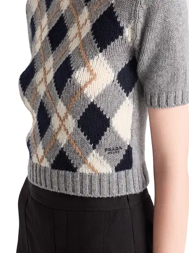 Prada Women's Short-Sleeved Cashmere Sweater - Grey | Thumbnail 4 Prada Women's Short-Sleeved Cashmere Sweater - Grey | Thumbnail 4