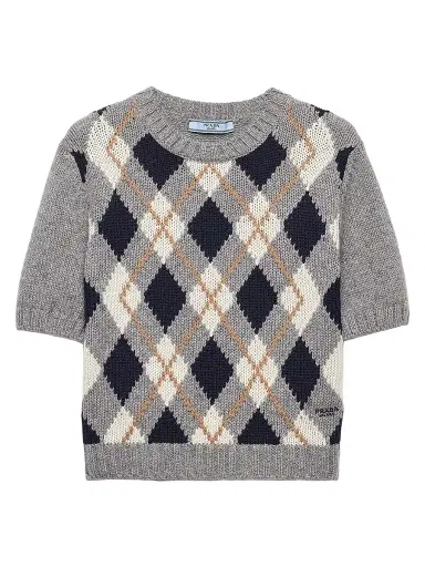 Prada Women's Short-Sleeved Cashmere Sweater - Grey | Thumbnail 1 Prada Women's Short-Sleeved Cashmere Sweater - Grey | Thumbnail 1