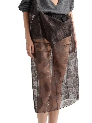 Prada Women's Chantilly Lace Midi-Skirt with Suspender Straps | Thumbnail 2