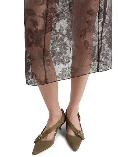 Prada Women's Chantilly Lace Midi-Skirt with Suspender Straps | Thumbnail 4