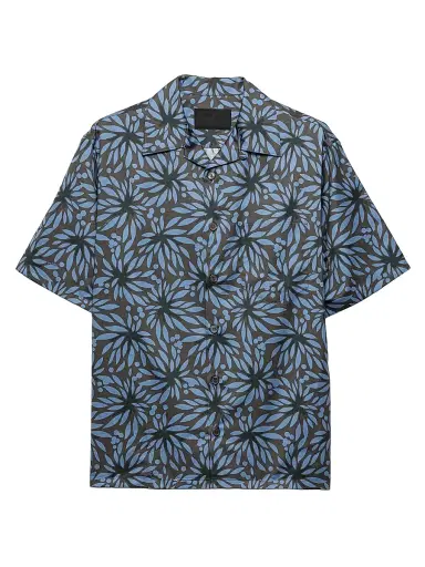 Prada Men's Printed Cotton Bowling Shirt - Blue Grey - Size Medium | Thumbnail 1 Prada Men's Printed Cotton Bowling Shirt - Blue Grey - Size Medium | Thumbnail 1