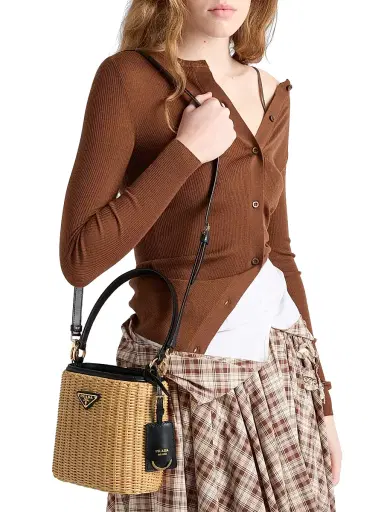 Prada Women's Wicker and Leather Bucket Bag | Thumbnail 3