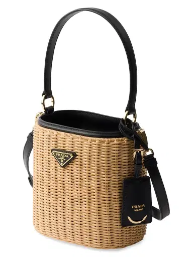 Prada Women's Wicker and Leather Bucket Bag | Thumbnail 4
